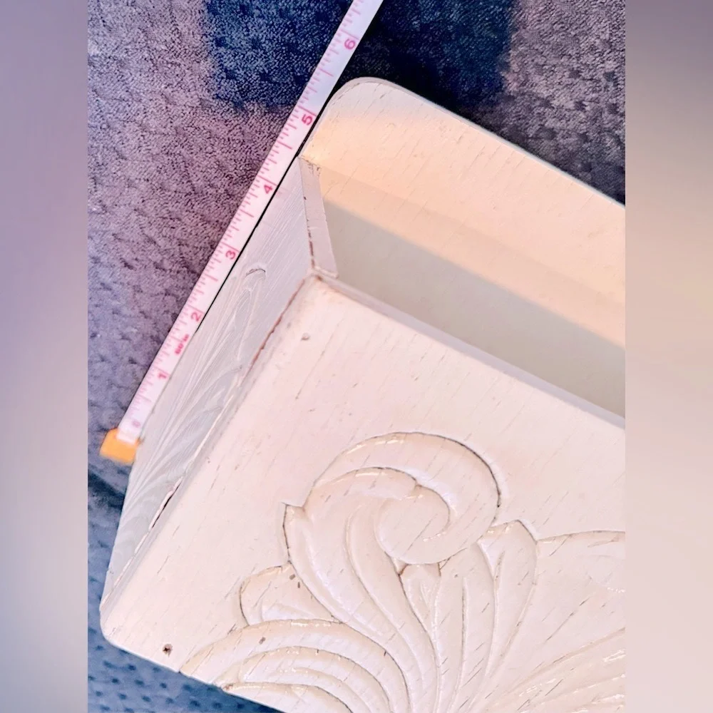 SHABBY CHIC Wooden Vintage Ivory Chippy Painted Desk Organizer Wood Box Mail Bin